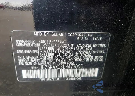 2020 Subaru Forester Touring z USA, uszkodzony, nr VIN JF2SKAXC3LH477005